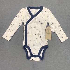 Honest Baby Organic Cotton Kimono Long Sleeve Bodysuit 0-3M White Navy Stars